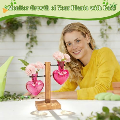 XXXFLOWER Plant Propagation Station Terrarium 2 Pink Heart Shaped Vase - color: Pink