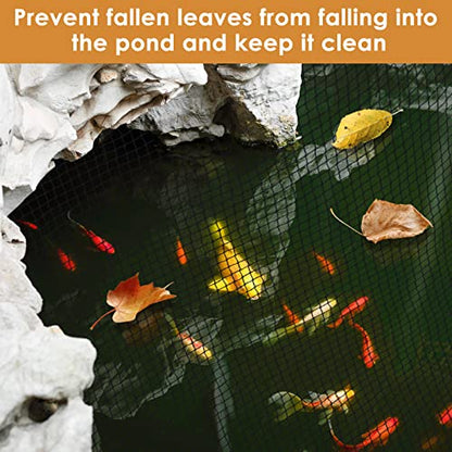 PACETAP Pond Netting Kit 15 x 20 Ft for Leaves, Heavy Duty Koi Pond Cover, Pool Protective Cover Netting with Stakes Protecting Koi Fish from Birds, Cats, Predators - size: 15x20