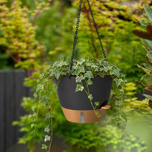 ZMTECH 12 Inch Large Self Watering Hanging Planters for Indoor Outdoor Plants - Water Level Indicator & Removable 60 Oz Reservoir, 1 Pack Plastic Hanging Basket for Window Porch Garden Balcony, Black - color: Black, size: 12 Inch