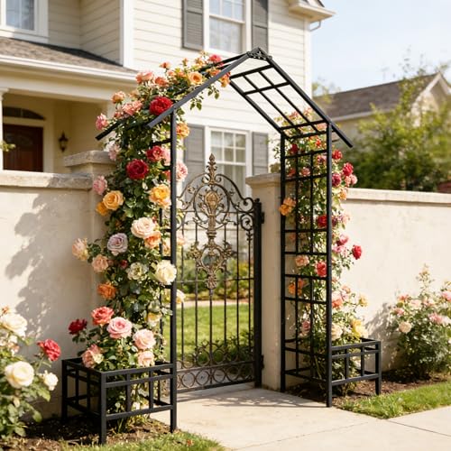 Adjustable Metal Garden Arch with Planters