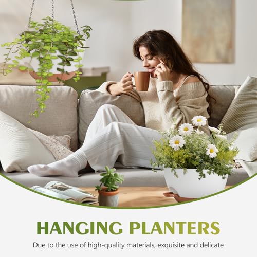 GARDIFE Hanging Planters, Self Watering, White 12 Inch 2 Pack with Drainage - color: White, size: 12 Inch