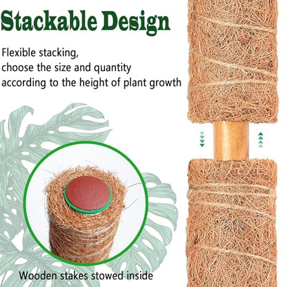 2 Pack 21 Inch Moss Poles, Stackable Moss Pole for Plants Monstera, 37 Inch Tall Moss Poles for Climbing Plants Indoor, Coir Totem Plant Support Stakes Stand for Potted Plants, Pothos - size: 2 pack 21in