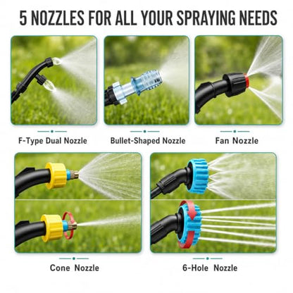 2 Gallon Battery Powered Sprayer, Electric Pump for Weed Killing & Fertilizing, 5 Nozzles, 2500mAh Rechargeable Garden Sprayer with Retractable Wand, Waterproof Handle for Lawn Care