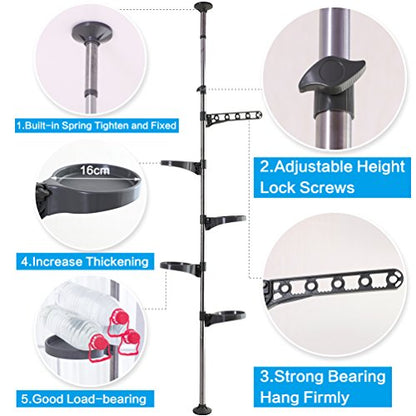 BAOYOUNI Plant Stand 5-Tier Tension Rod Pole Flower Holder Rack ，Grey - color: Grey, size: 1 x 5 Tier