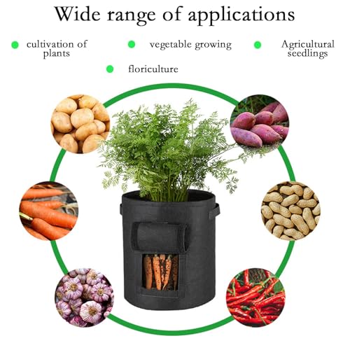 3 Pack of 10-Gallon Potato Planting Bags with Harvest Viewing Window, Thickened Breathable Non-Woven Planters with Handles - Ideal Fabric Planting Containers for Plant Potatoes (Khaki/Green/Black) - color: Khaki/Green/Black
