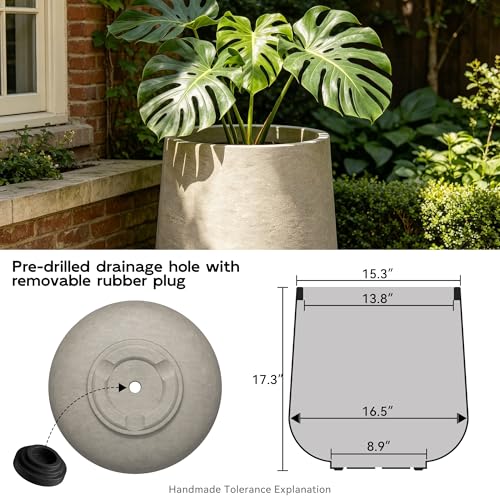 Kante Weathered Concrete Planter 16.5" Dia All-Weather Round Large Pot - color: Weathered Concrete, size: 15.3" D