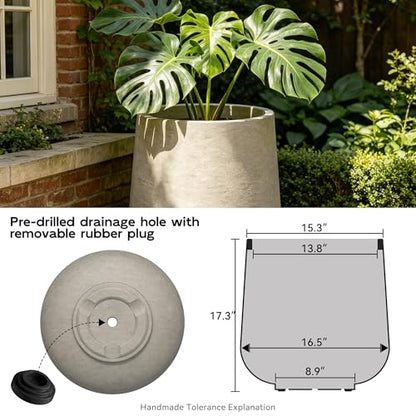 Kante Weathered Concrete Planter 16.5" Dia All-Weather Round Large Pot - color: Weathered Concrete, size: 15.3" D