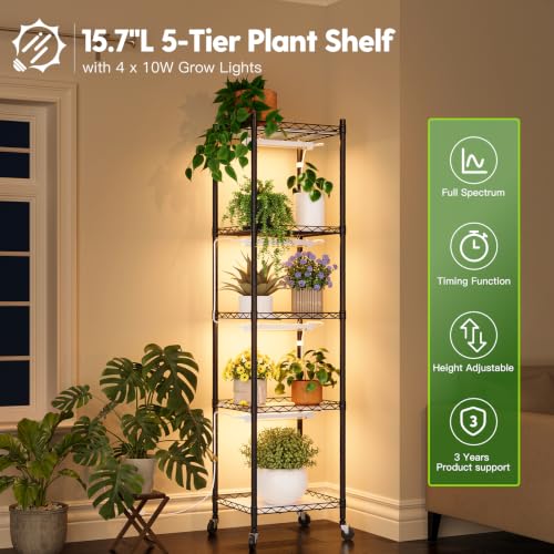 FREELICHT Plant Stand with Grow Light 5-Tier, 4×10W 5000K, 15.7x11.8x61.5IN - size: 15.7x11.8x61.5IN