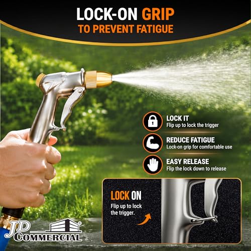 Garden Hose Nozzle Sprayer, 100% Metal High Pressure Water, 4 Spray Patterns, Leak-Proof Design, Trigger Lock for Watering Plants, Lawn Care, Car Washing, Patio Cleaning and Pet Bathing