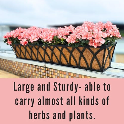 LaLaGreen Wall Planters (4 Pack, 48") Rectangular Black Metal Hanging Window Planter Box with Coco Liner, Flower Basket Plant Holder Attach House Outdoor Deck Railing Garden Patio Porch Balcony Fence - size: 48" (122cm) x 4 pack