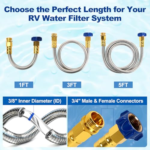 3 FT RV Drinking Water Hose, 3/8 in ID Lead-Free Short Connector Hose - size: 3FT