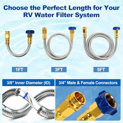 3 FT RV Drinking Water Hose, 3/8 in ID Lead-Free Short Connector Hose - size: 3FT