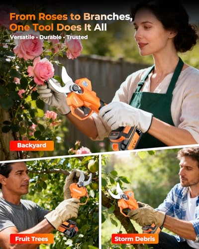 2.05'' / 56 mm Cordless Electric Pruning Shears | Longer Runtime | Brushless Motor | Anti-Slip Handle | Safety Switch | Ideal for Garden, Orchard & Tree Trimming