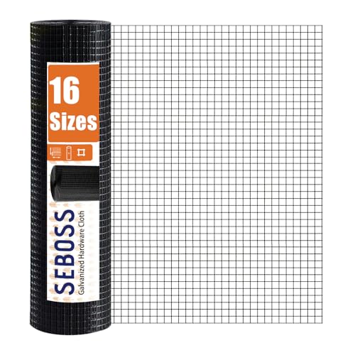 SEBOSS Black Hardware Cloth 1/2 inch Mesh Wire Fencing 48 x 50 Ft 19-Gauge - size: 1/2 inch 48''x50'