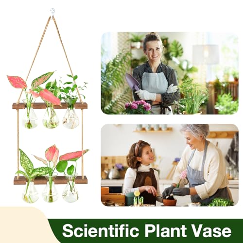 XXXFLOWER Wall Hanging Propagation Station 3 Bulb Vase 2 Tiers Brown - color: Brown