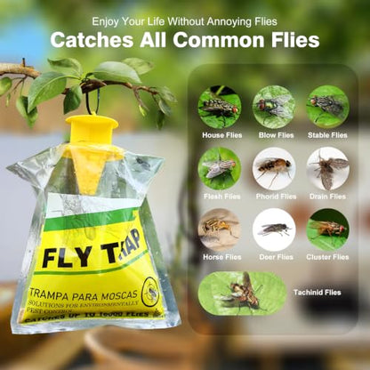8 Pack Outdoor Hanging Fly Traps, Disposable Flies Killer Trap Bag Catcher