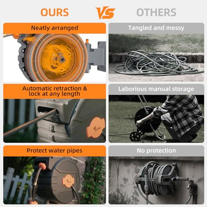 Retractable Garden Hose Reel 1/2 in x65 ft,Auto Slow Rewind System - color: Gray-orange, size: 1/2" 65ft