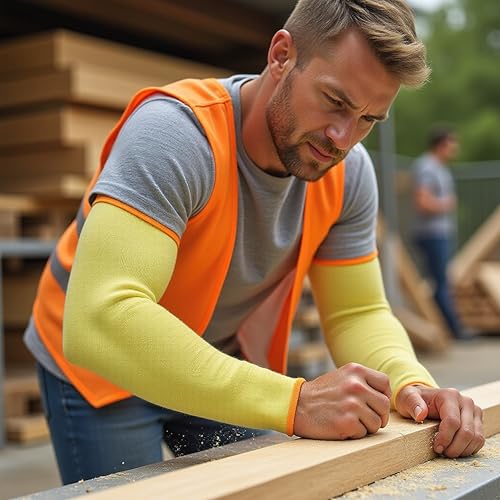 G & F PRODUCTS 100% Kevlar fiber by DuPont Cut Resistant Knit Sleeve, Sold by 6-piece pack - color: Yellow