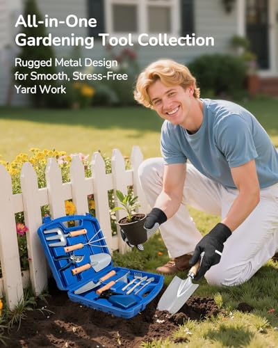Grenebo 12-Piece Gardening Tools Set with Hard Storage Case, Blue - color: Blue
