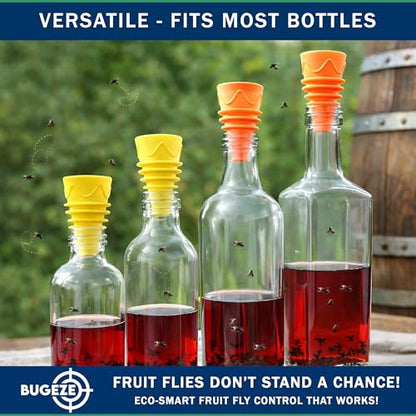 BUGEZE USA Fruit Fly Trap Indoor Gnat Trap Reusable Bottle Top Catcher for Kitchen, Plants, Drain, Flies and Gnats Control, Orange Funnel Trap for Fruit Insects Bait Compatible for Home Use [2 Pack]