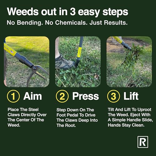 Rocklin™ Stand Up Weed Puller, 4-Claw Steel Head, 48" Handle