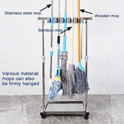 movable mop broom holder put wet mops floor standing cleaning tool rack stainless for schools, hospitals, factories, hotels, restaurant, etc. - size: 5slots