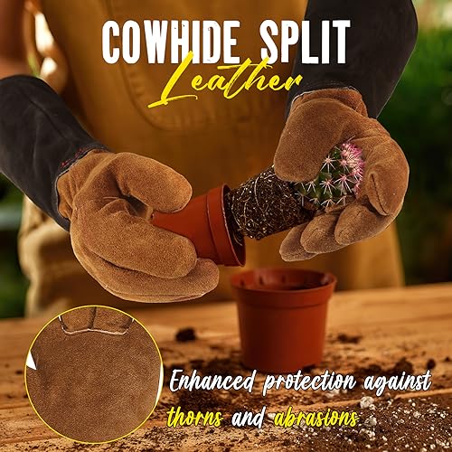 HANDLANDY Rose Pruning Gloves for Men Women, Thorn Proof Gardening Gloves - color: Caramel Brown, size: Medium (Pack of 1)