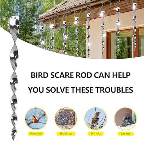 Bird Scare Rods Silver Hanging Plastic Bird Deterrent Device, Wind Driven Rotation Reflective Scare Rods to Keep Birds Away from House Windows Outdoor Garden Yard 12Pcs - color: Silver
