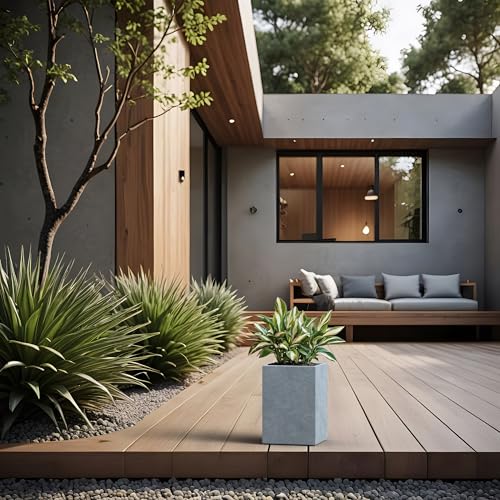 Kante Blue Gray Concrete Planter 13" Tall All-Weather Square Small Pot - color: Slate Gray, size: 12.6" Tall