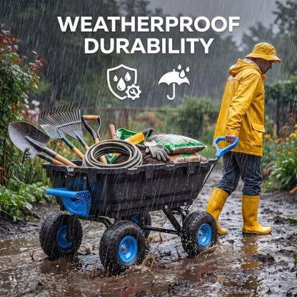 Autodaya Garden Dump Cart Wagon 1000 Lbs, Heavy Duty Yard Wheelbarrow - color: 1000lbs|blue