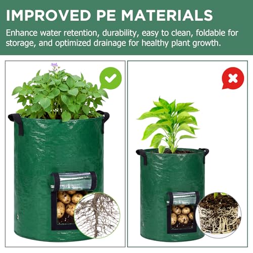 SATINIOR 2 Pack 30 Gallon Potato Grow Bags with Transparent Flap and Handles Green Durable PE Pots Large Plant Grow Bags for Onion Fruits Tomato Carrot