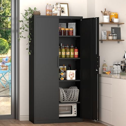 GREATMEET Garage Storage Cabinet, 1.83" H Lockable Metal Cabinet, Black - color: Black, size: 18"D x 34"W x 72"H