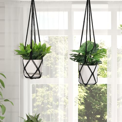 YIBOT Macrame Plant Hanger Indoor 35 Inch Hanging Planter Basket Black 2Pc - color: Black, size: 35+35Inch