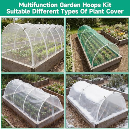 Greenhouse Garden Hoops for Raised Beds Plant Cover Netting, 36pcs PVC Adjustable Garden Hoop with 20 Clips for Shade Cloth Net, Rust-Free Green House Hoops Grow Tunnel Plant Hoop Support DIY Frame