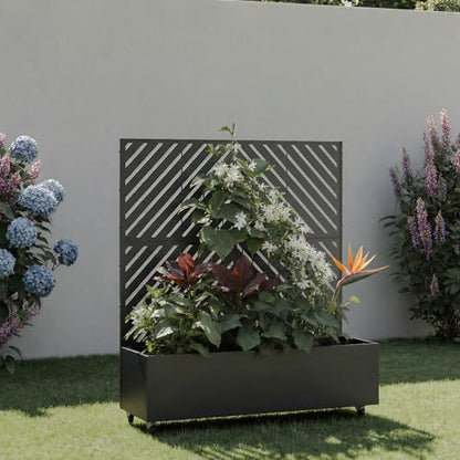 Metal Raised Garden Bed with Trellis and Wheels, 47"x47"x16" (Black-Arrow) - color: Black-arrow, size: 47"x47"x16"