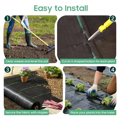 3 ft x 100 ft Weed Barrier Landscape Fabric, 3.2 oz, 20 Staples - size: 3*100FT