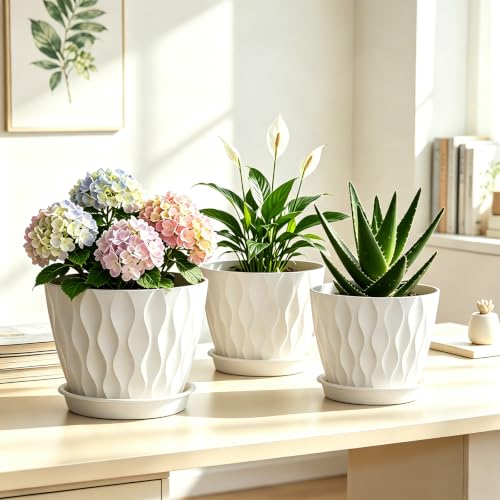 Plant Pots for Indoor Plants 3 Pack 10/9/8 Inch Plastic Planters - color: White