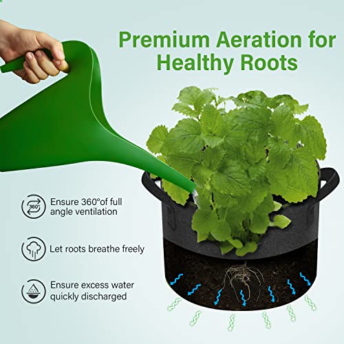 iPower 7-Gallon 10-Pack Grow Bag Thickened Nonwoven Fabric Pots Heavy Duty Aeration Container with Strap Handles for Garden and Planting Vegetable Flowers, Black with Green Stitch Sewing - color: Green, size: 7 Gallon