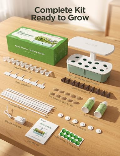 LetPot LPH-Air Hydroponics Growing System Kits, APP & WiFi Controlled Smart Indoor Garden with Adjustable 24W Grow Light Full Spectrum, 10 Pods Planter Indoor Gardening for Gifts, Kitchen, Vegetable - size: 10 Pods-Green