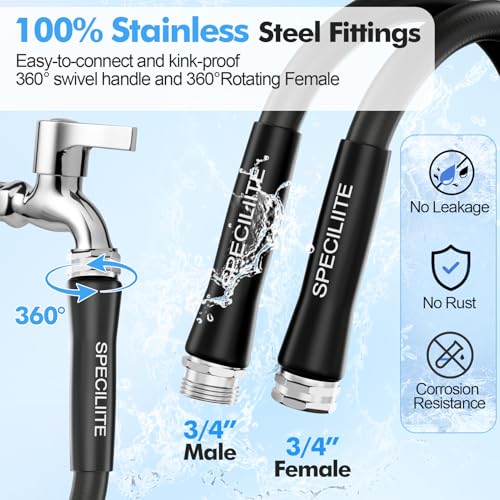 SPECILITE 5/8" Hot/Cold Garden Water Hose 100 ft, -50℉-158℉, Black - size: 5/8in x 100ft