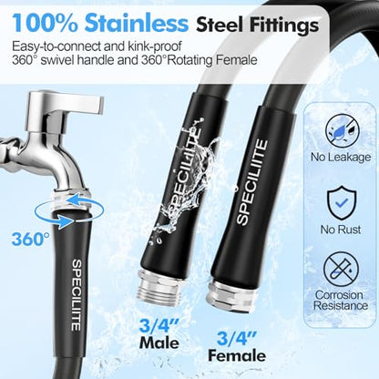 SPECILITE 5/8" Hot/Cold Garden Water Hose 100 ft, -50℉-158℉, Black - size: 5/8in x 100ft