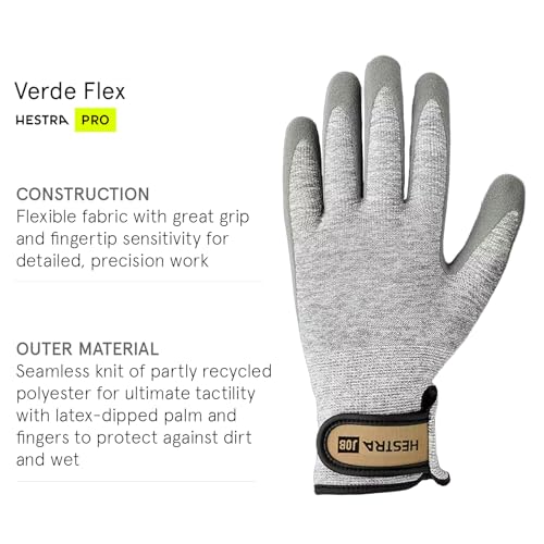 Hestra Job Verde Flex, Gardening Gloves with Latex Grip, Breathable, Seamless High Dexterity for Planting & Yard Work - size: 10