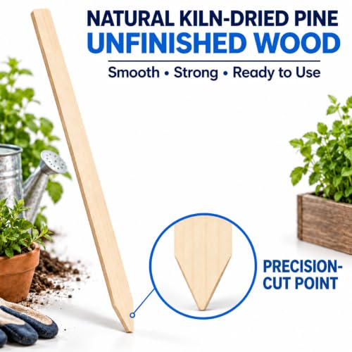25 Pack Wooden Garden Stakes, 17.5" Long x 3/4" Wide, Made in USA Pine Plant Markers, Chisel Point Yard Stakes for Gardening, Landscaping, Row Labels, Signs & Crafts - size: 17.5" Long (25 Pack)