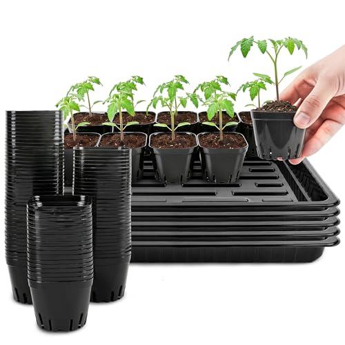 100 Pcs Square Nursery Pots, 5 Pcs Seed Starter Tray, 2.6 inch Nursery Pots with Tray, Plastic Starter Pots for Planting Seeds, Reusable Seed Starting Pots with Drainage Holes (Plastic) - style: Plastic