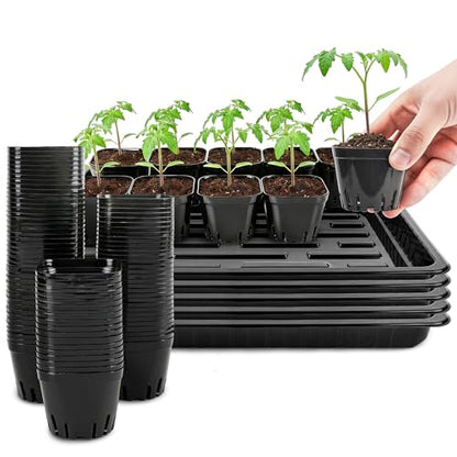 100 Pcs Square Nursery Pots, 5 Pcs Seed Starter Tray, 2.6 inch Nursery Pots with Tray, Plastic Starter Pots for Planting Seeds, Reusable Seed Starting Pots with Drainage Holes (Plastic) - style: Plastic