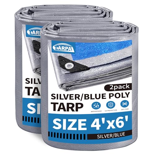 TARPAL Tarp 4'x6' 2PK 7.5mil Multipurpose Waterproof Poly Tarp Silver/Blue - color: Silver/Blue-7.5mil, size: 4x6 Feet(2-pack)-Finished size