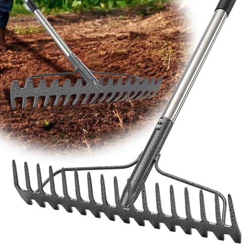 Bow Rake, 79" Heavy Duty Garden Rake with Wide 17 Tines Head & Stainless Steel Handle, Adjustable Rakes for Lawns Yard Loosening Soil Thatching Gathering Leaves Gravel - style: 79 inch