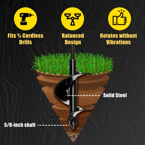 Power Planter Bulb & Bedding Black Auger Bit (3"x7") with 3/8" Non-Slip Hex Drive for Bulb Planting and Gardening Equipment for Grass and The Lawn, Mixing Paint, Earth Auger for Home Projects - color: Black