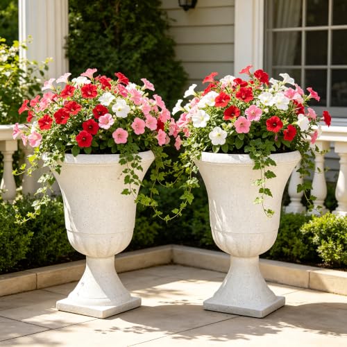 Autodaya 22" Large Urn Outdoor Planters Set of 2, White Terrazzo Plant Pots - color: 22"-urn Planter White