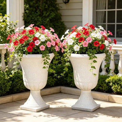 Autodaya 22" Large Urn Outdoor Planters Set of 2, White Terrazzo Plant Pots - color: 22"-urn Planter White